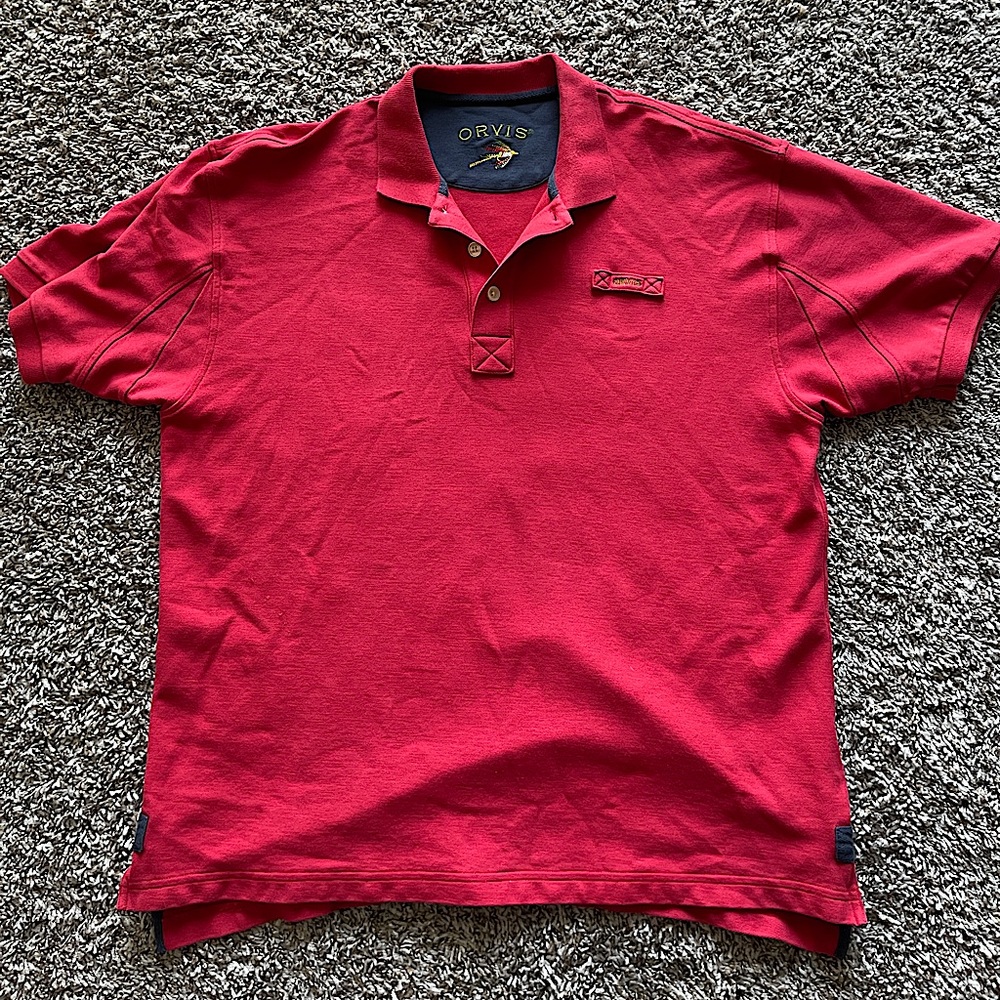Orvis Polo Shirt Size Large Men’s Red Short Sleeve Heavy Cotton Golf Casual